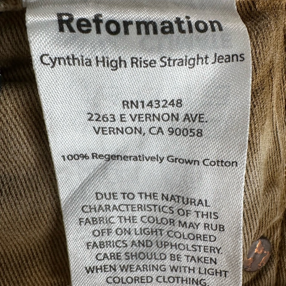 Reformation Jeans Cynthia High Rise Long Denim Almond Beige 24" x 28" inseam‎ - Picture 14 of 14
